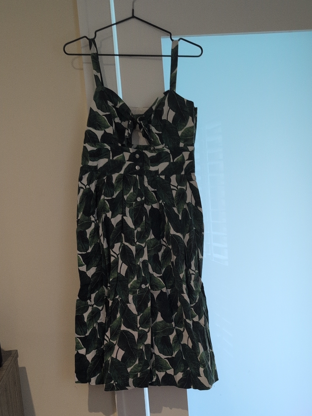 Milly Green Leaf-Print Midi Dress with Button Front